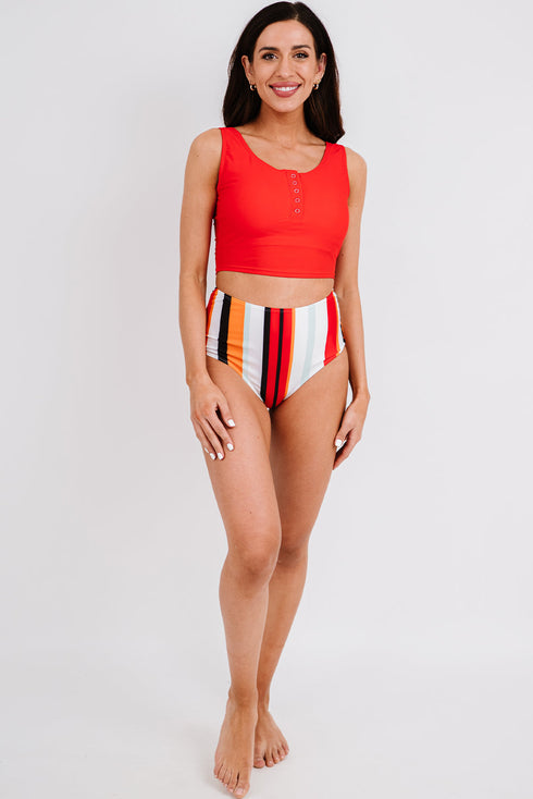 Square Neck Sleeveless Print Tankini Set